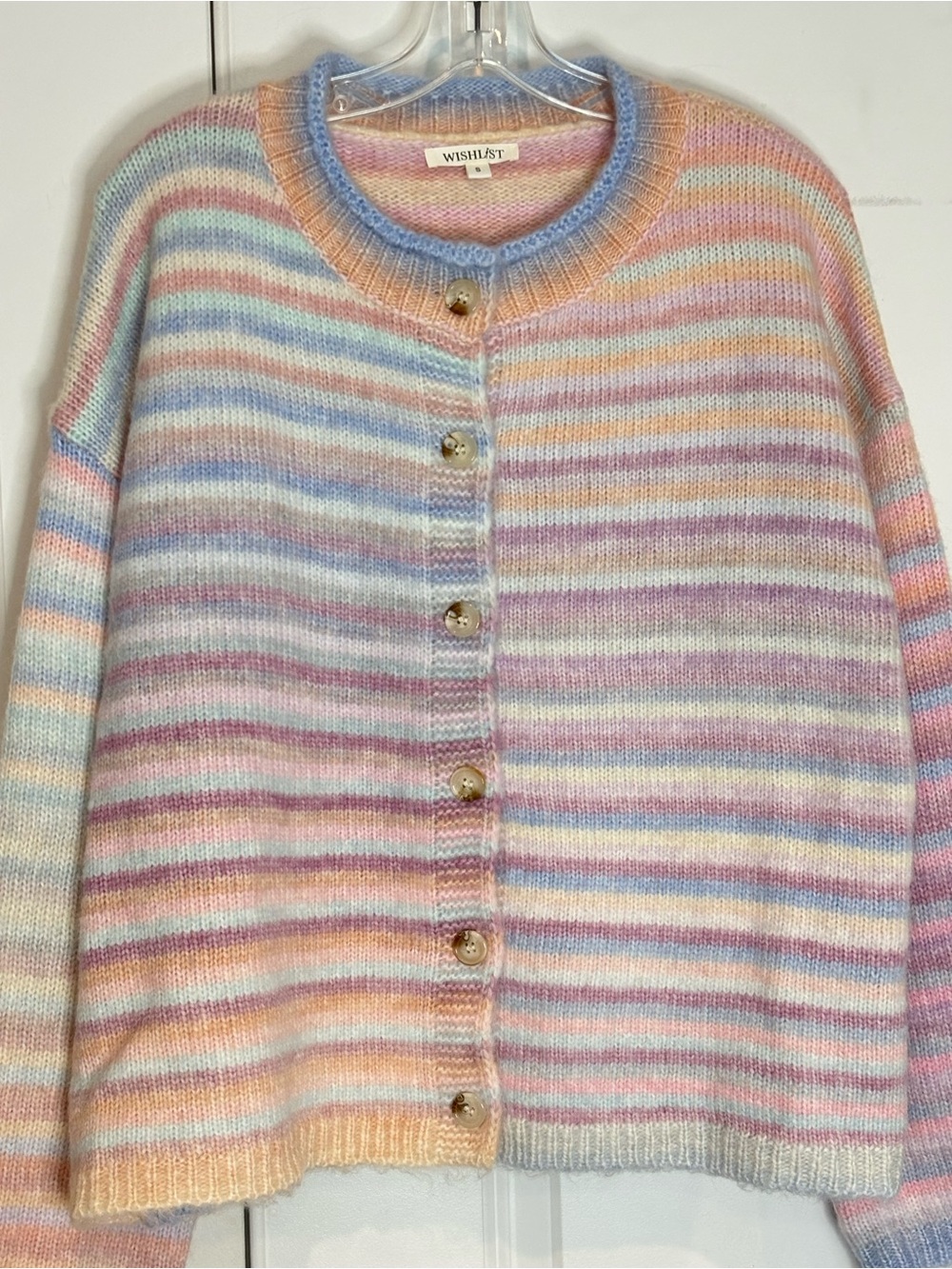 Wishlist Pastel Stripe Crew Button Front Cardigan Sweater S - Picture 2 of 7